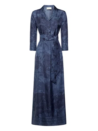 Pierre-louis Mascia Printed Belted Dress In Blue