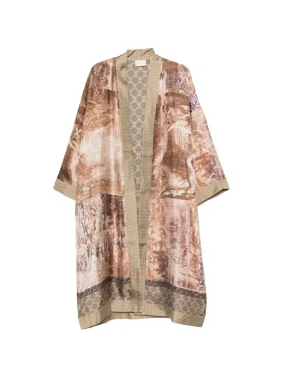 Pierre-louis Mascia Printed Kimono In Brown