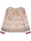 Pierre-louis Mascia Pierre Louis Mascia Printed Silk Blouse In Beige