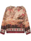 Pierre-louis Mascia Pierre Louis Mascia Printed Silk Blouse In Brown