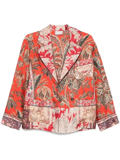 Pierre-louis Mascia Pierre Louis Mascia Printed Silk Double-breasted Jacket In Red