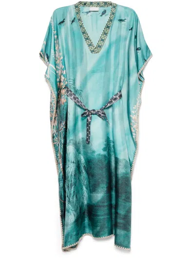 Pierre-louis Mascia Pierre Louis Mascia Printed Silk Kaftan In Clear Blue