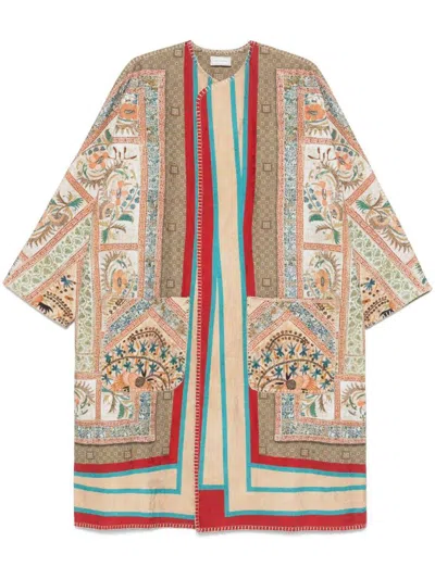 Pierre-louis Mascia Pierre Louis Mascia Printed Silk Kimono In Beige