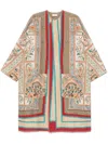 Shop Pierre-louis Mascia Printed Silk Kimono In Beige