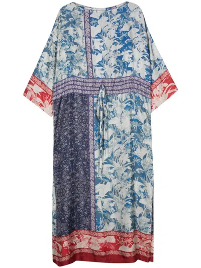 Pierre-louis Mascia Printed Silk Long Dress In Navy