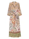 Pierre-louis Mascia Pierre Louis Mascia Printed Silk Long Dress In Neutral