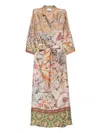 Pierre-louis Mascia Pierre Louis Mascia Printed Silk Long Dress In Neutral