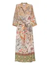 Pierre-louis Mascia Pierre Louis Mascia Printed Silk Long Dress In Sand