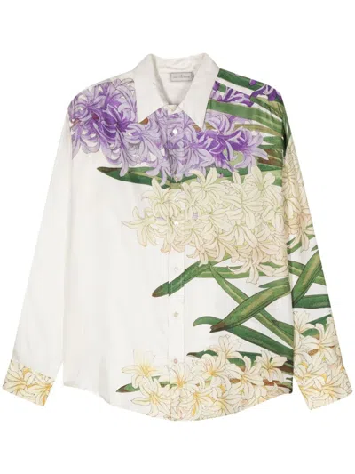 Pierre-louis Mascia Aloe Floral-print Silk Shirt In White