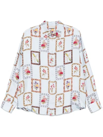 Pierre-louis Mascia Printed Silk Shirt In Clear Blue