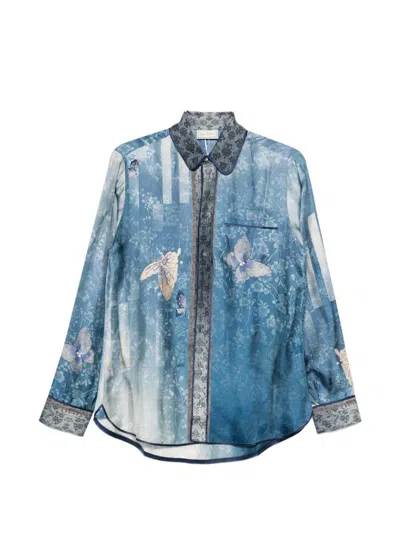 Pierre-louis Mascia Pierre Louis Mascia Printed Silk Shirt In Blue