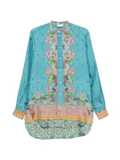 Pierre-louis Mascia Pierre Louis Mascia Printed Silk Shirt In Blue