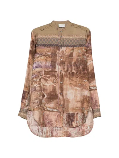 Pierre-louis Mascia Pierre Louis Mascia Printed Silk Shirt In Brown