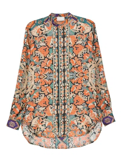 Pierre-louis Mascia Printed Silk Shirt In Orange