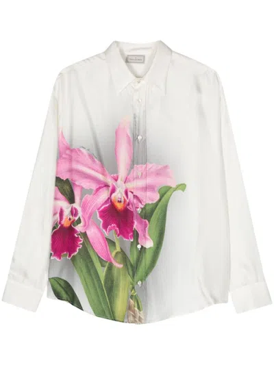 Pierre-louis Mascia Printed Silk Shirt In White