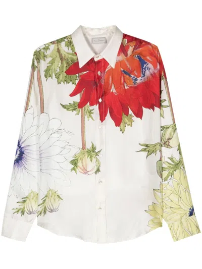 Pierre-louis Mascia Aloe Floral-print Silk Shirt In White