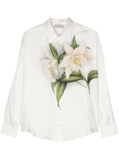 Pierre-louis Mascia Floral-print Button-down Silk Shirt In White