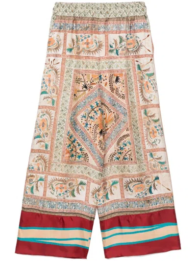 Pierre-louis Mascia Pierre Louis Mascia Printed Silk Trouser In Beige