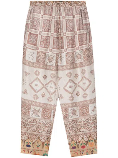 Pierre-louis Mascia Printed Silk Trousers In Beige