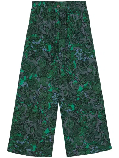 Pierre-louis Mascia Printed Silk Trousers In Green