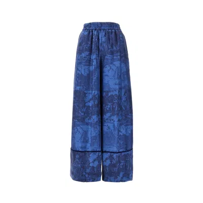 Pierre-louis Mascia Printed Silk Wide Leg Pants In Blue