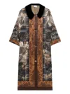 Pierre-louis Mascia Printed Velvet-collared Coat In Brown