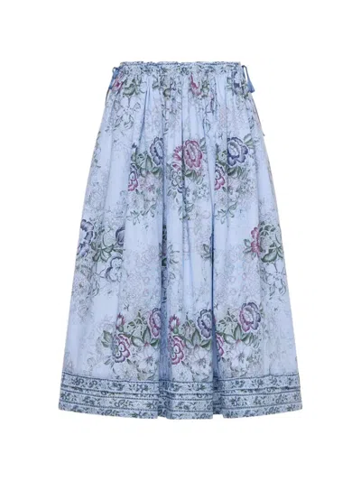 Pierre-louis Mascia Rhi Floral-print A-line Midi Skirt In Blue