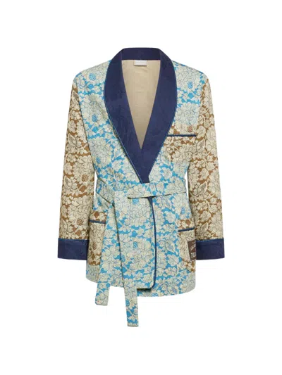 Pierre-louis Mascia Ricordo Floral-print Shawl-collar Jacket In Blue