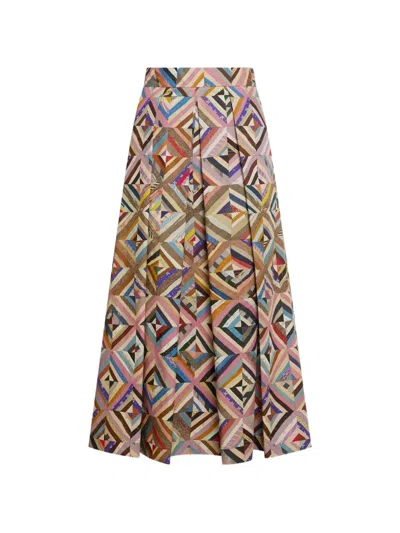 Pierre-louis Mascia Salato Patchwork Midi A-line Skirt In Pink