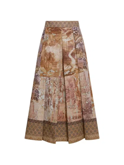 Pierre-louis Mascia Salato Pleated Print Skirt In Brown