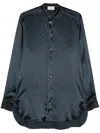 Pierre-louis Mascia Silk Band-collar Shirt In Blu