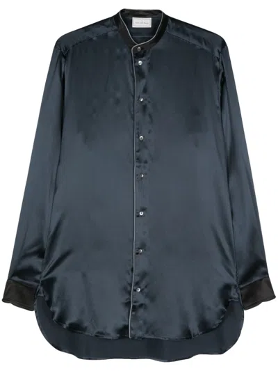 Pierre-louis Mascia Silk Band-collar Shirt In Blu