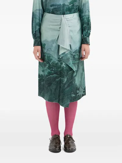 Pierre-louis Mascia Silk-blend Ruffled Skirt In Green
