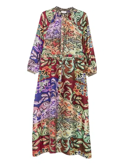Pierre-louis Mascia Silk Button-front Maxi Dress In Multi