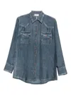Pierre-louis Mascia Pierre Louis Mascia Denim Print Silk Shirt In Blue