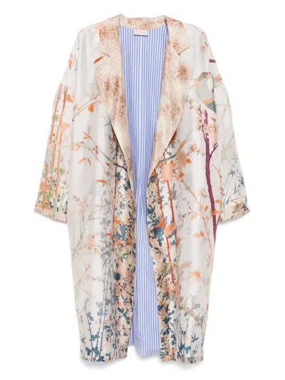Pierre-louis Mascia Silk Floral Coat In Neutral