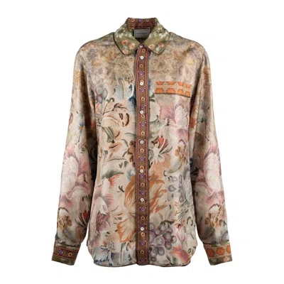 Pierre-louis Mascia Silk Floral Pattern Long Sleeve Shirt In Red