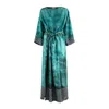 Pierre-louis Mascia Silk Kaftan Dress With Aquamarine Print In Blue