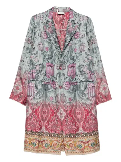 Pierre-louis Mascia Pierre Louis Mascia Silk Printed Single-breasted Coat In Multi