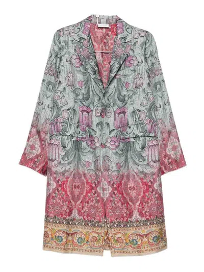 Pierre-louis Mascia Silk Printed Single-breasted Coat In Multi