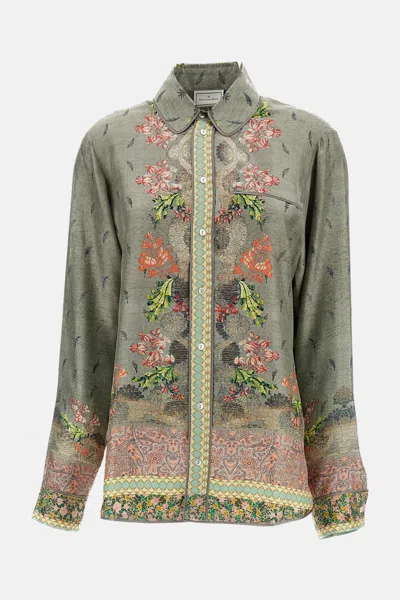 Pierre-louis Mascia Multicolor Printed Silk Long-sleeved Shirt In Green