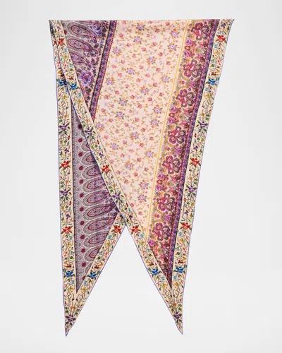 Pierre-louis Mascia Silk Triangle Printed Scarf In 514812 101 18 Cream And Pink