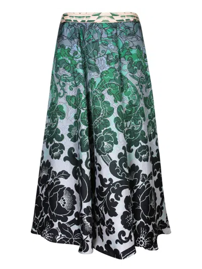 Pierre-louis Mascia Silk Skirt With Floral Print In Green