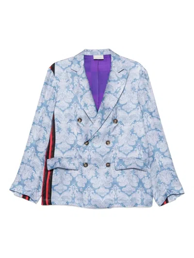 Pierre-louis Mascia Stripe-detail Paisley-print Jacket In Blue