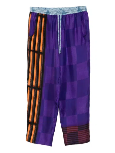 Pierre-louis Mascia Striped Checked Silk Trousers