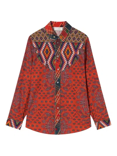 Pierre-louis Mascia Teslabio Geometric-pattern Yoke Shirt In Red