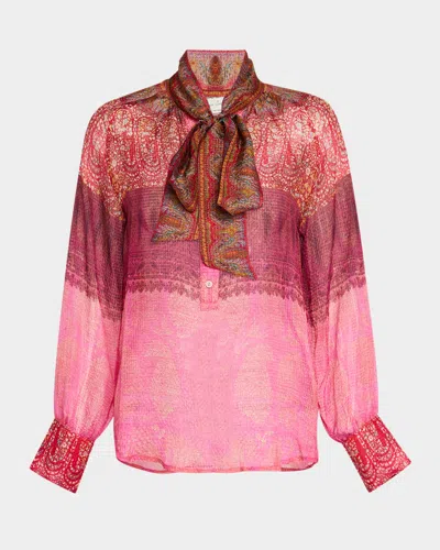 Pierre-louis Mascia Tie-neck Silk Blouse In Pink Multi
