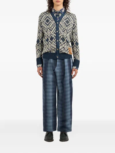 Pierre-louis Mascia Tricot Geometric-pattern Cardigan In Blue