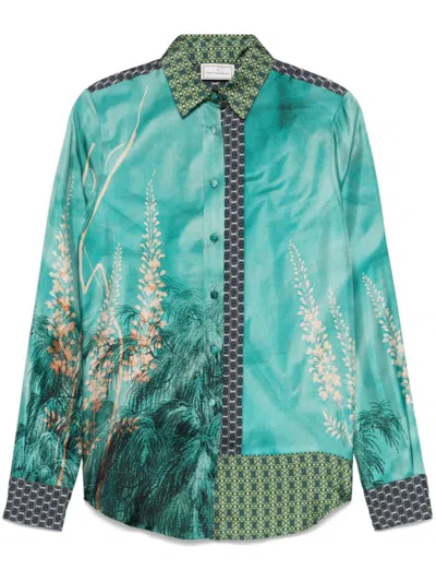 Pierre-louis Mascia Turquoise Aloe Silk Shirt In Blue