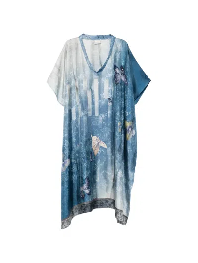 Pierre-louis Mascia Pierre Louis Mascia Printed Silk Kaftan In Blue
